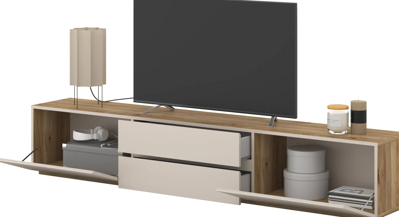 Szafka RTV 200 cm wisząca CRISS kaszmir
