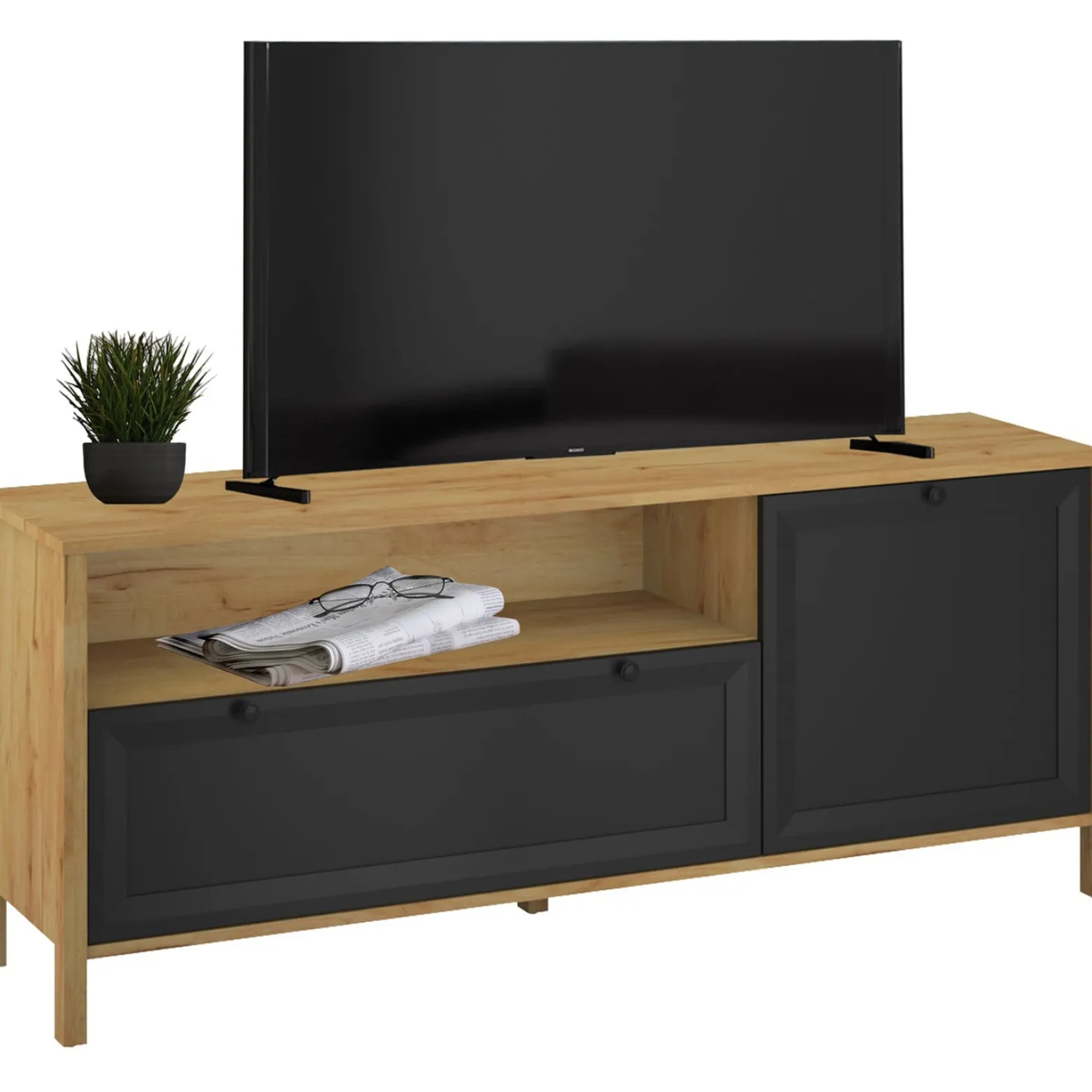 Szafka RTV do Salonu NORIA 150 cm Dąb craft złoty/czarny