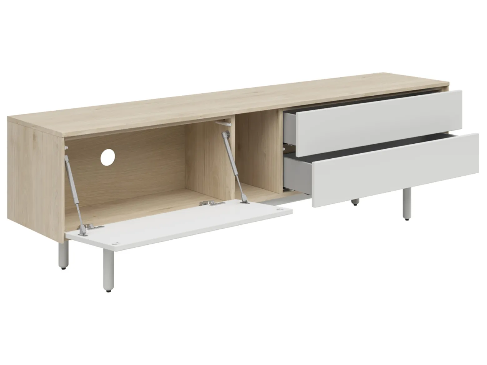 Szafka RTV Ema 180 cm z drzwiami i 2 szufladami orzech jackson hickory/jasny szary