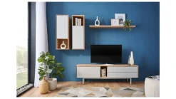 Szafka RTV Ema 180 cm z drzwiami i 2 szufladami orzech jackson hickory/jasny szary