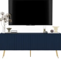 Szafka RTV Glamour Granatowy Mat Ryflowane fronty Komoda RTV