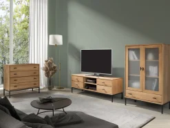 Szafka RTV II drewno i metal SIRIO LOFT, kolor dębowy