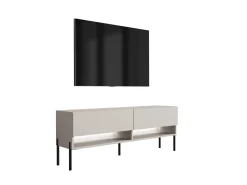 Szafka RTV Kaszmir, nogi proste czarne, LED biały, 140 × 32 × 52 cm