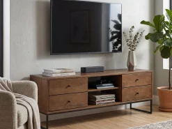 Szafka RTV Megan Loft II drewno i metal – 4 szuflady, kolor brązowy