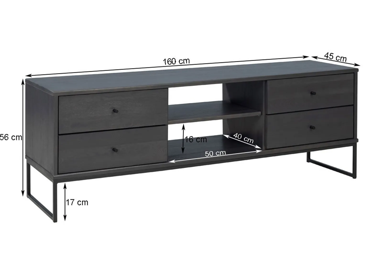 Szafka RTV Megan Loft II drewno i metal – 4 szuflady, kolor brązowy