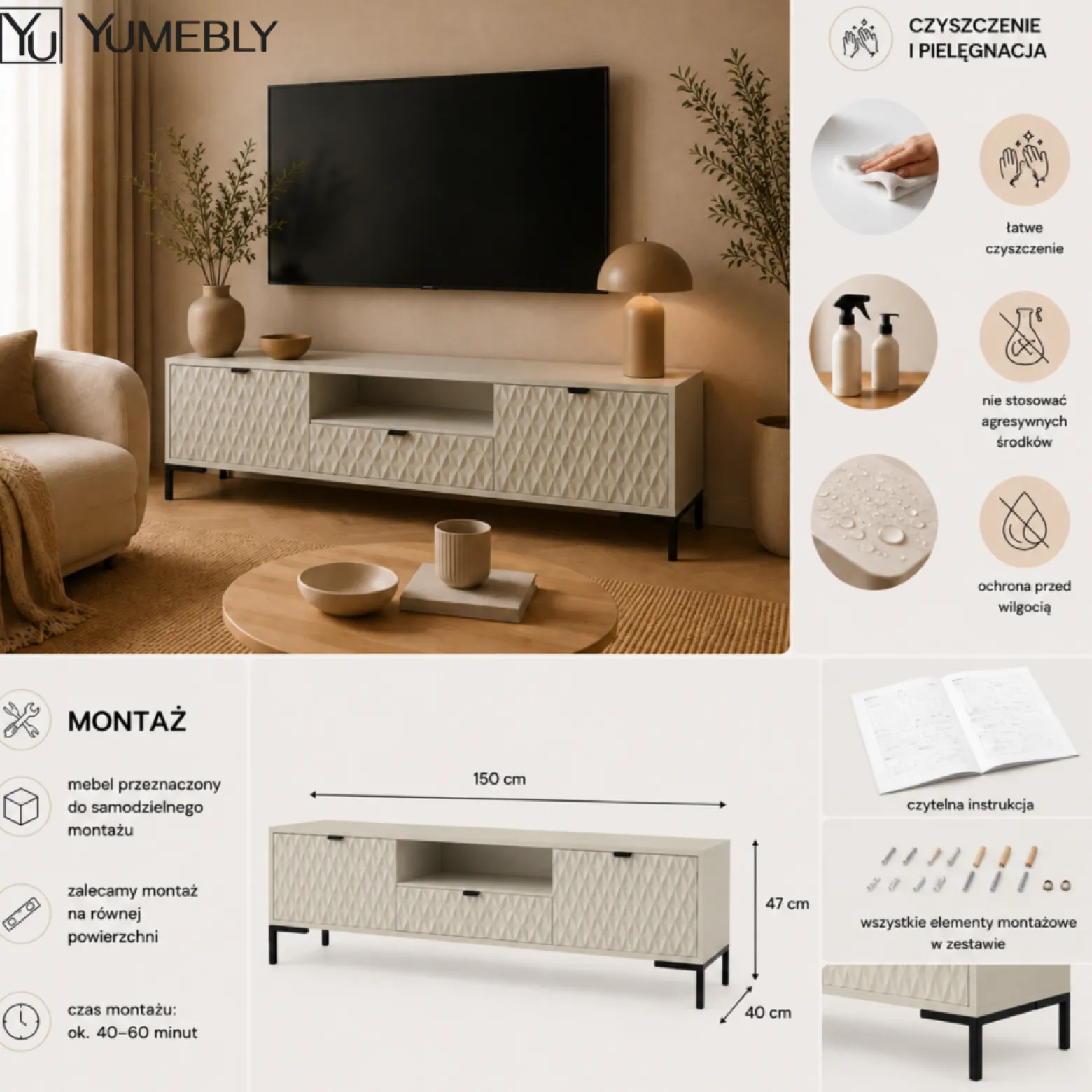 Szafka RTV MODERN – Kaszmir | 150x47x40 cm