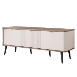 Szafka RTV NAVANI 130 cm z ryflowanym frontem kaszmir/orzech