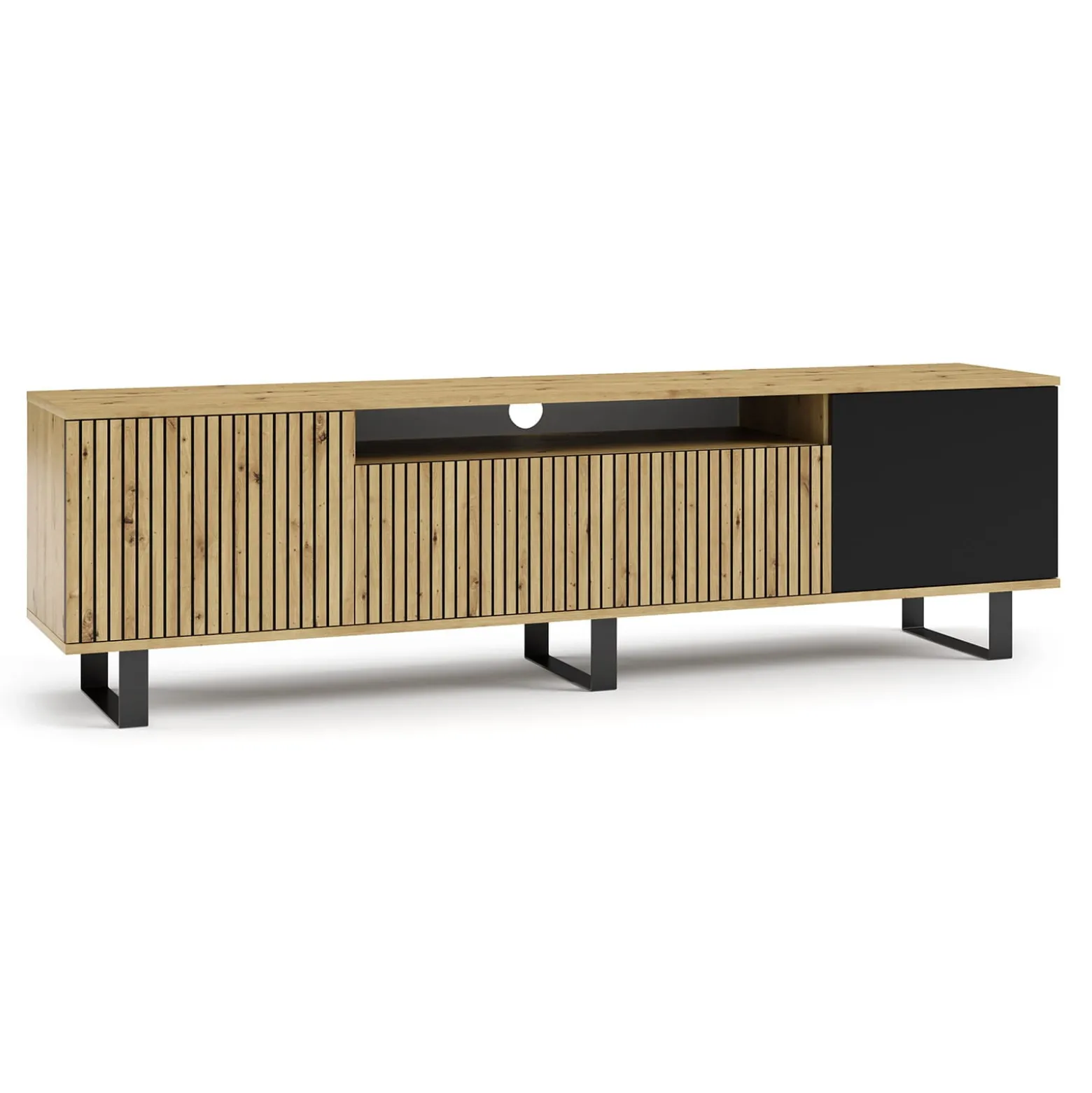 Szafka rtv Piko 200cm artisan czarny lamele metalowe nogi