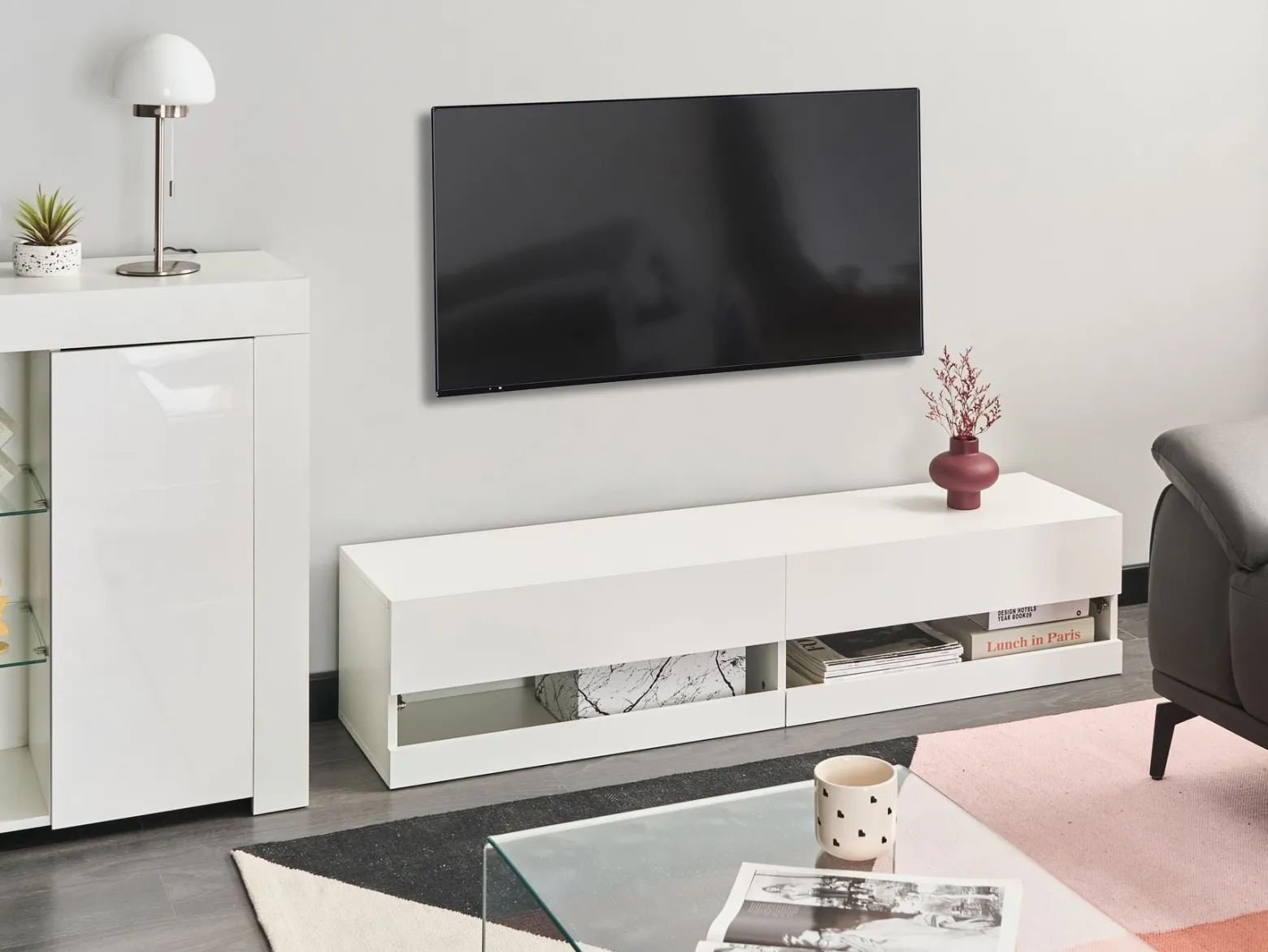 Szafka RTV pod telewizor z oświetleniem LED biała