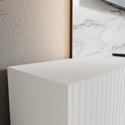 Szafka RTV RIO 300 cm otwarta z półkami do salonu, ryflowana- biała