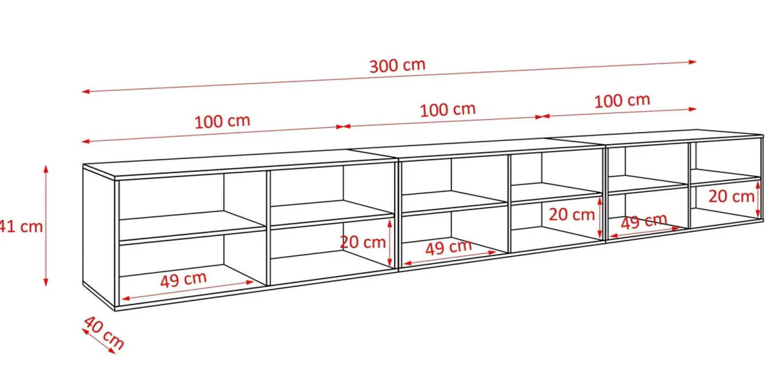 Szafka RTV RIO 300 cm otwarta z półkami do salonu, ryflowana- biała