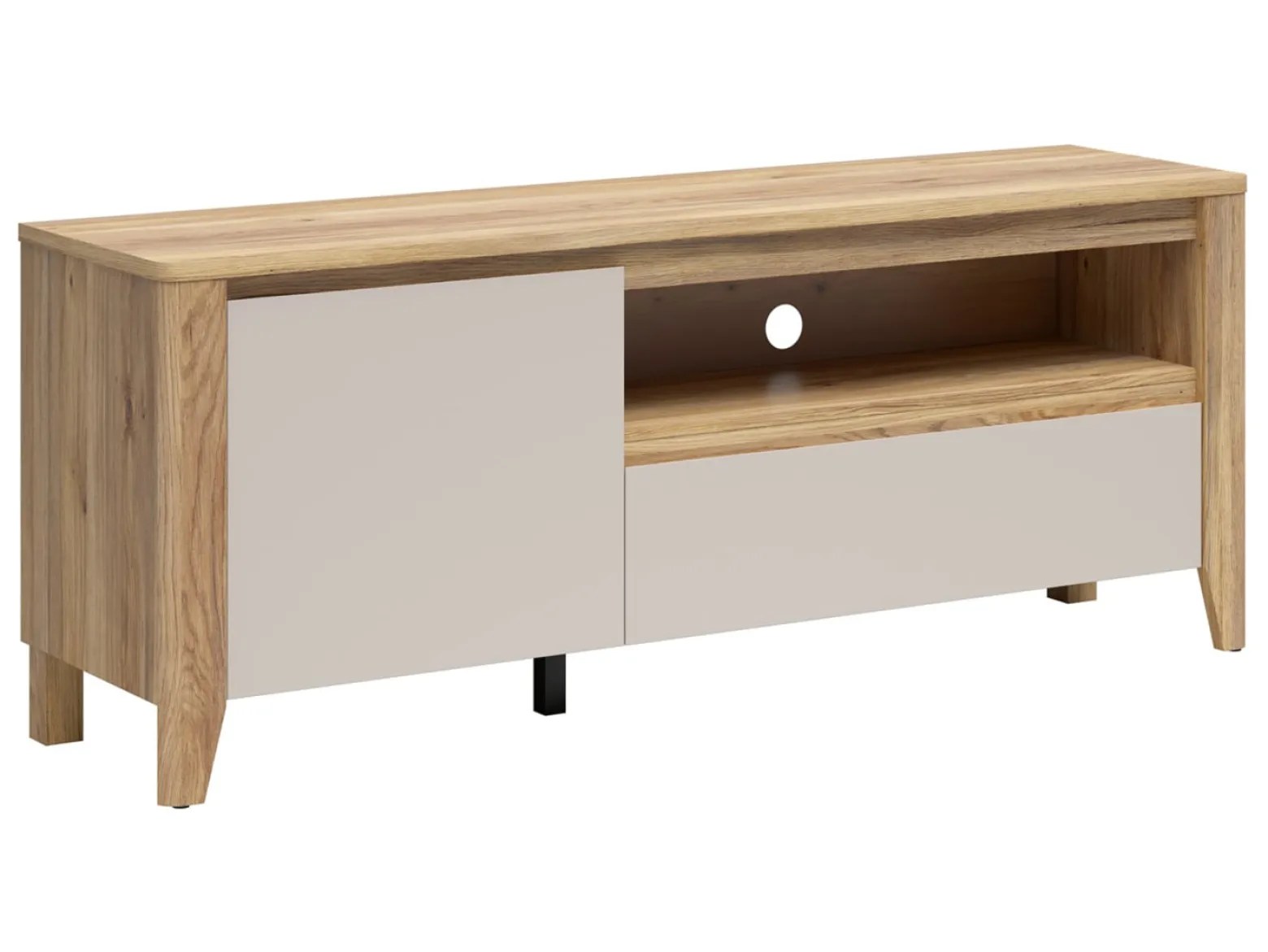 Szafka RTV Sawira II 160 cm z drzwiami i szufladą dąb mauvella/kaszmir