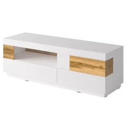 Szafka RTV SILKE 2S1KL 160cm biały połysk/dąb wotan