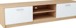 Szafka RTV, stolik, K028, 160x41x36 cm, dąb sonoma, biel, ma