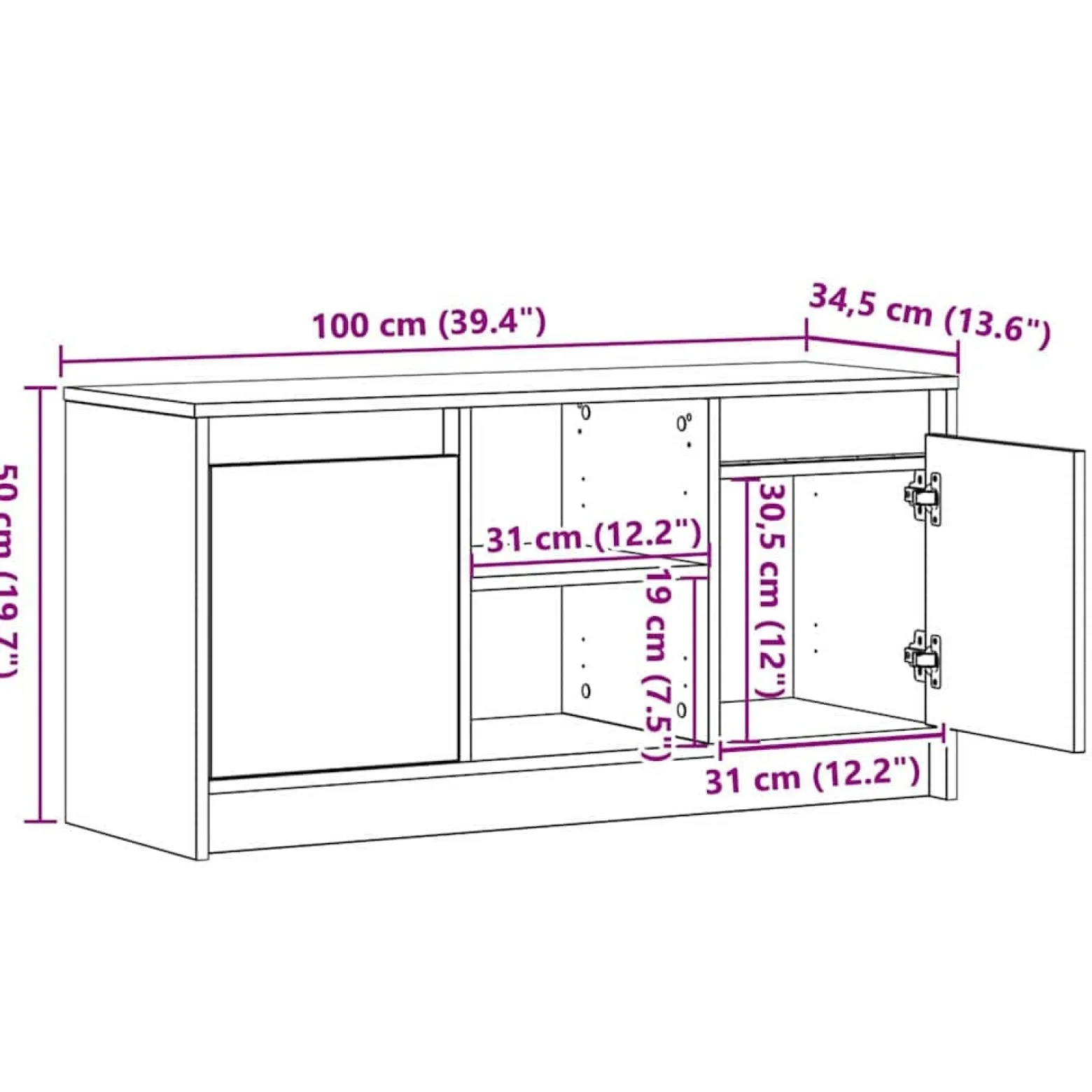 Szafka RTV Stolik Półka Szafka Pod Telewizor Do Salonu LED 100 x 34 x 50 cm