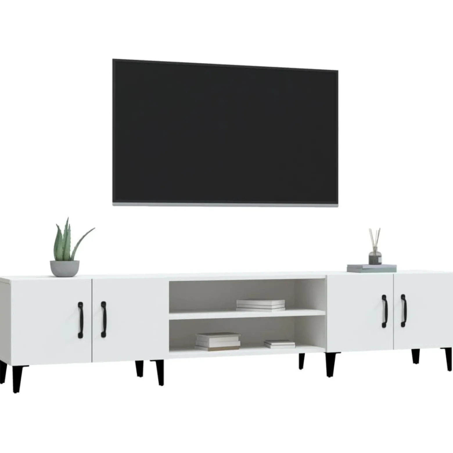 Szafka RTV Stolik Pod Telewizor Szafka Półka Biała 180x31.5x40 cm