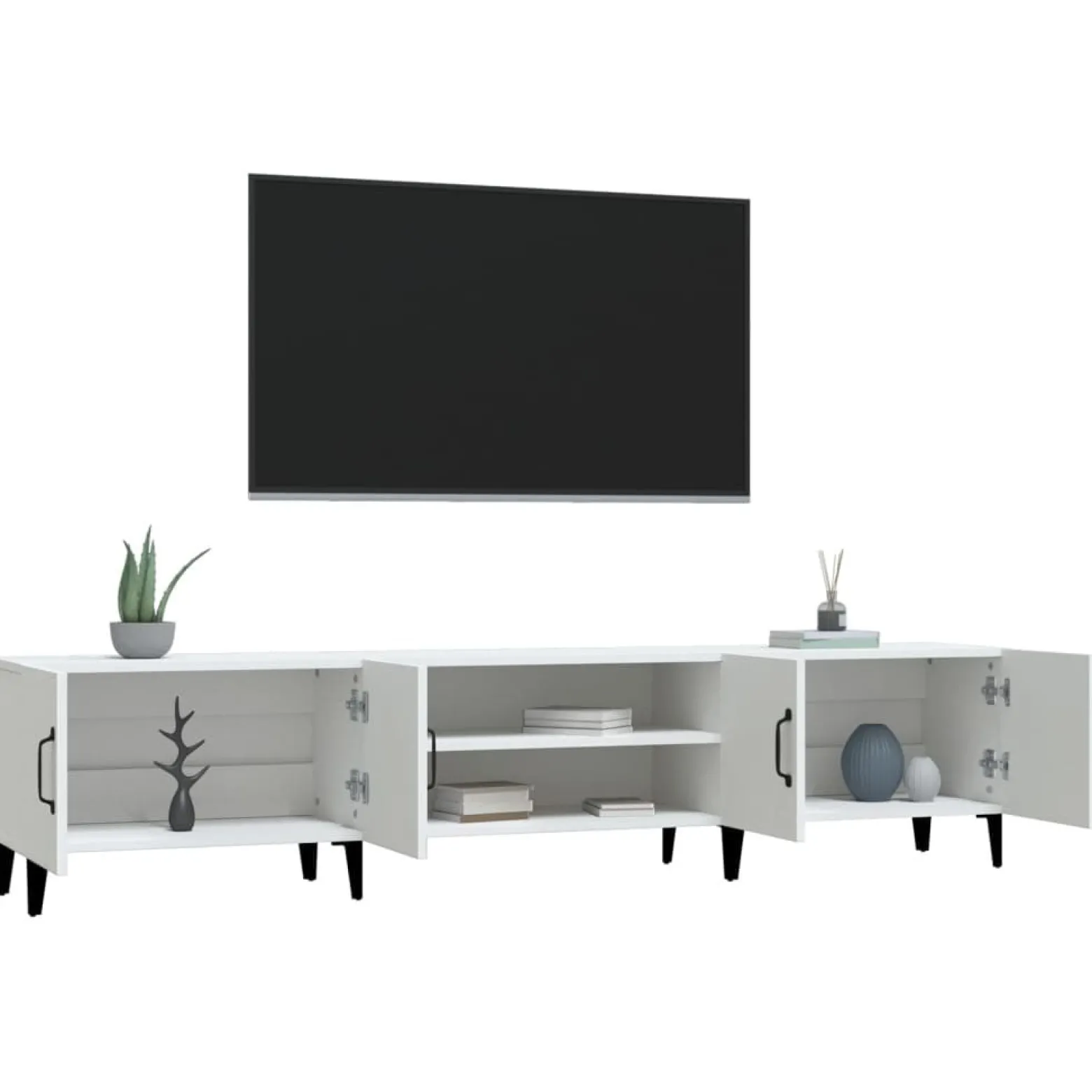 Szafka RTV Stolik Pod Telewizor Szafka Półka Biała 180x31.5x40 cm