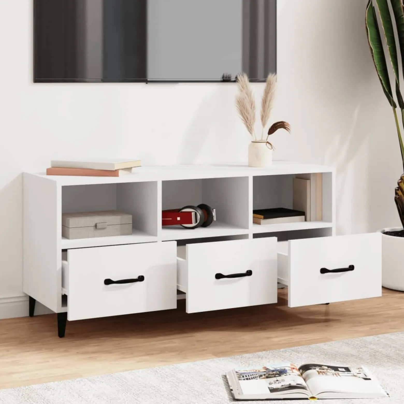 Szafka RTV Stolik Pod Telewizor Szafka Półka Biała 102x35x50 cm