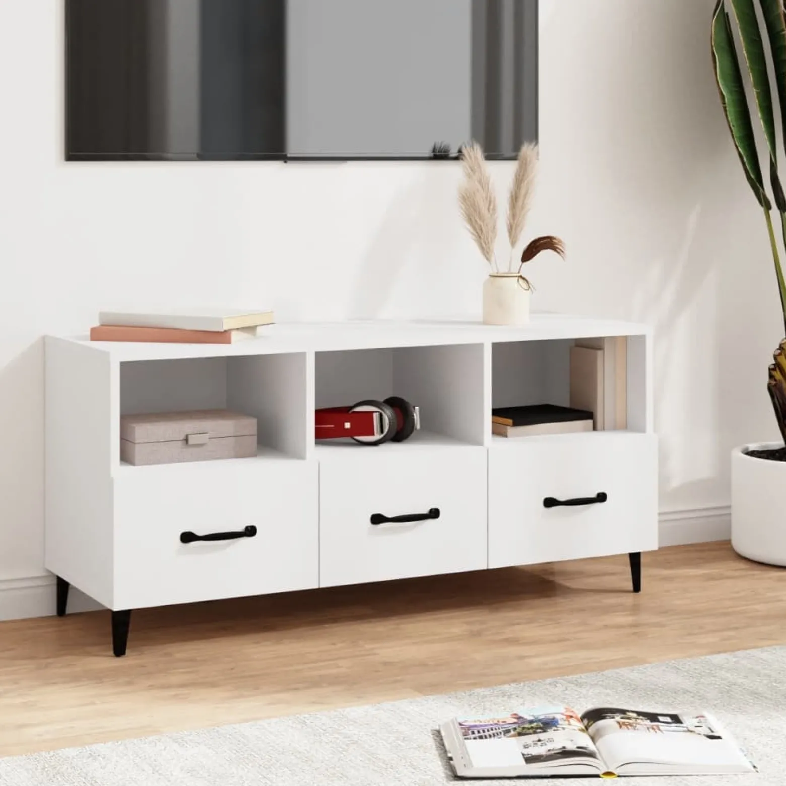 Szafka RTV Stolik Pod Telewizor Szafka Półka Biała 102x35x50 cm