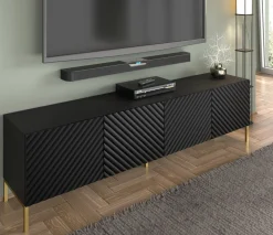Szafka RTV SURF 200 cm 4D frez czarny mat