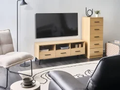 Szafka RTV telewizor z 3 półkami i 3 szufladami jasnobrązowa