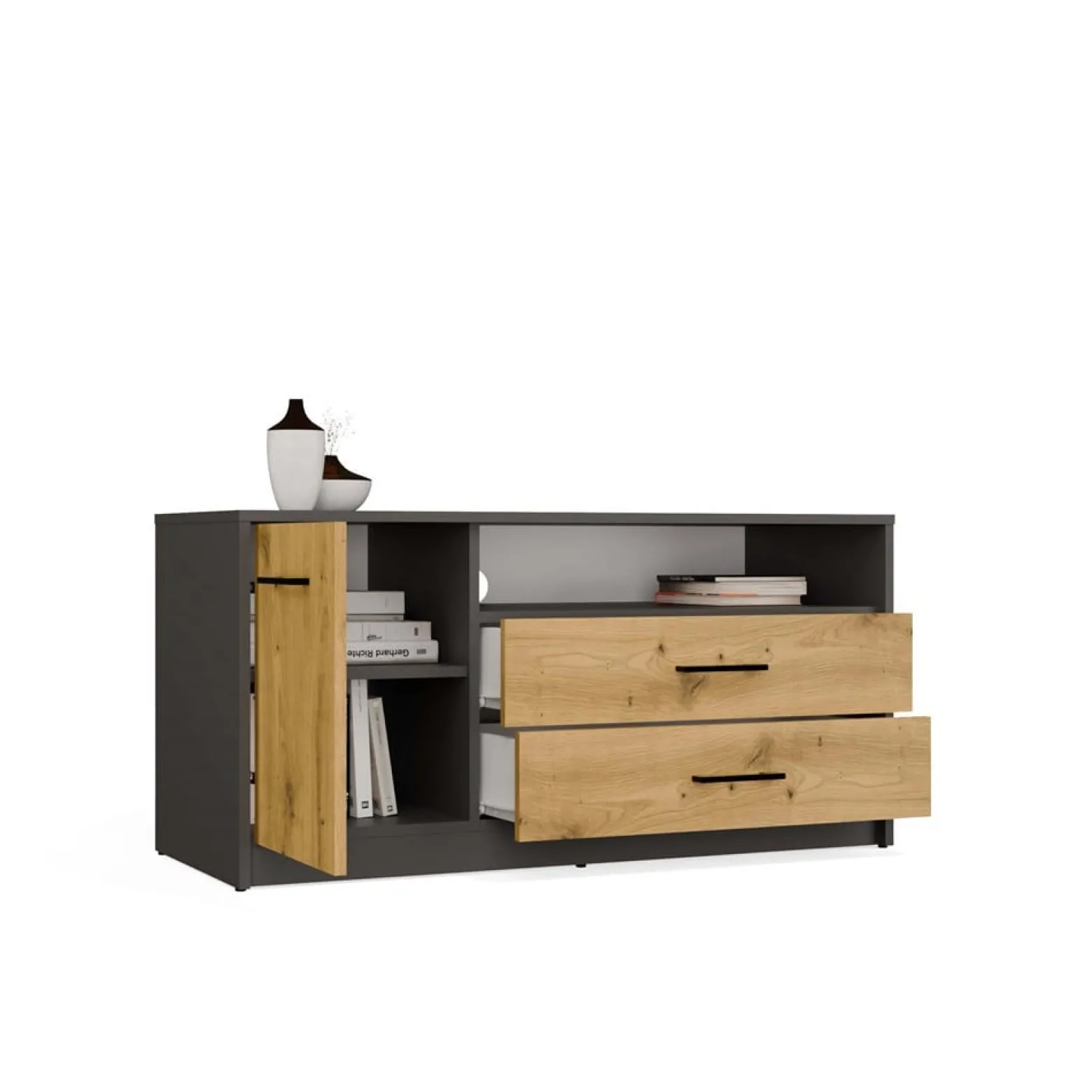 Szafka RTV Topeshop SIMPLO 1D2S Stolik TV antracyt dąb artisan