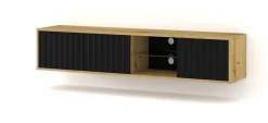 Szafka RTV VINA 156 cm wisząca frezowana dąb artisan/ czarny