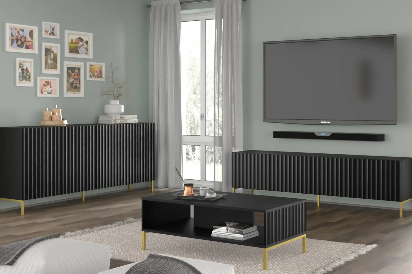 Szafka RTV WAVE 200 cm 2D2S frez czarny mat