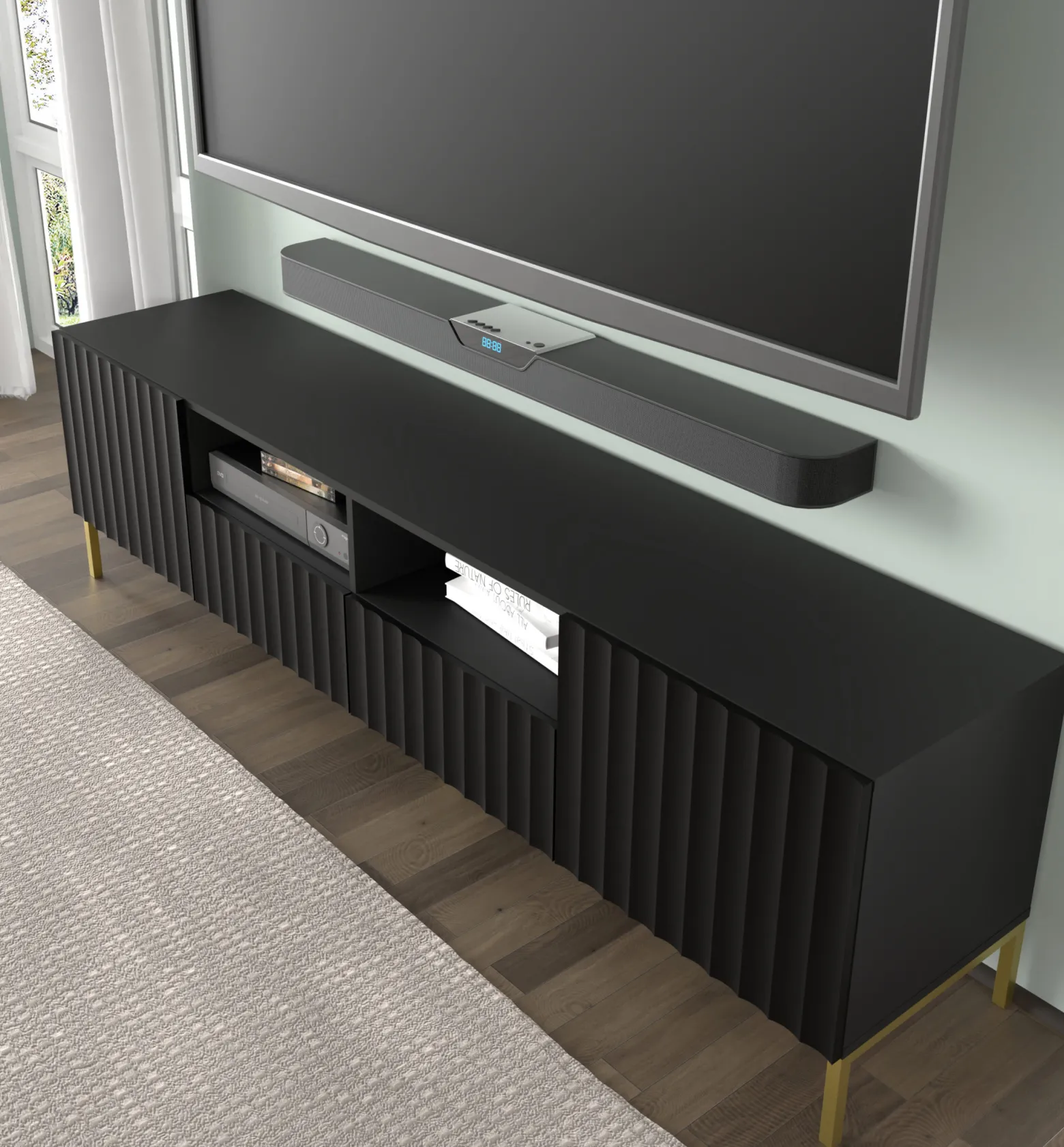 Szafka RTV WAVE 200 cm 2D2S frez czarny mat