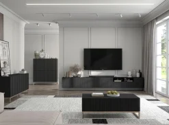 Szafka RTV wisząca Glamour Komoda RTV Czarny Mat 150 cm