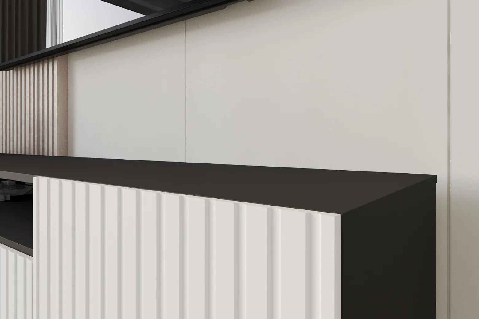 Szafka RTV z frezowanymi frontami stojąca KITO-S - 200x53x41 cm - Biały