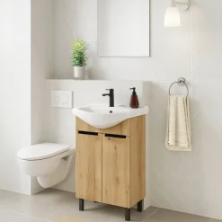 Szafka Stojąca Dąb Craft Złoty Matowa Łazienkowa z Umywalką 50 cm