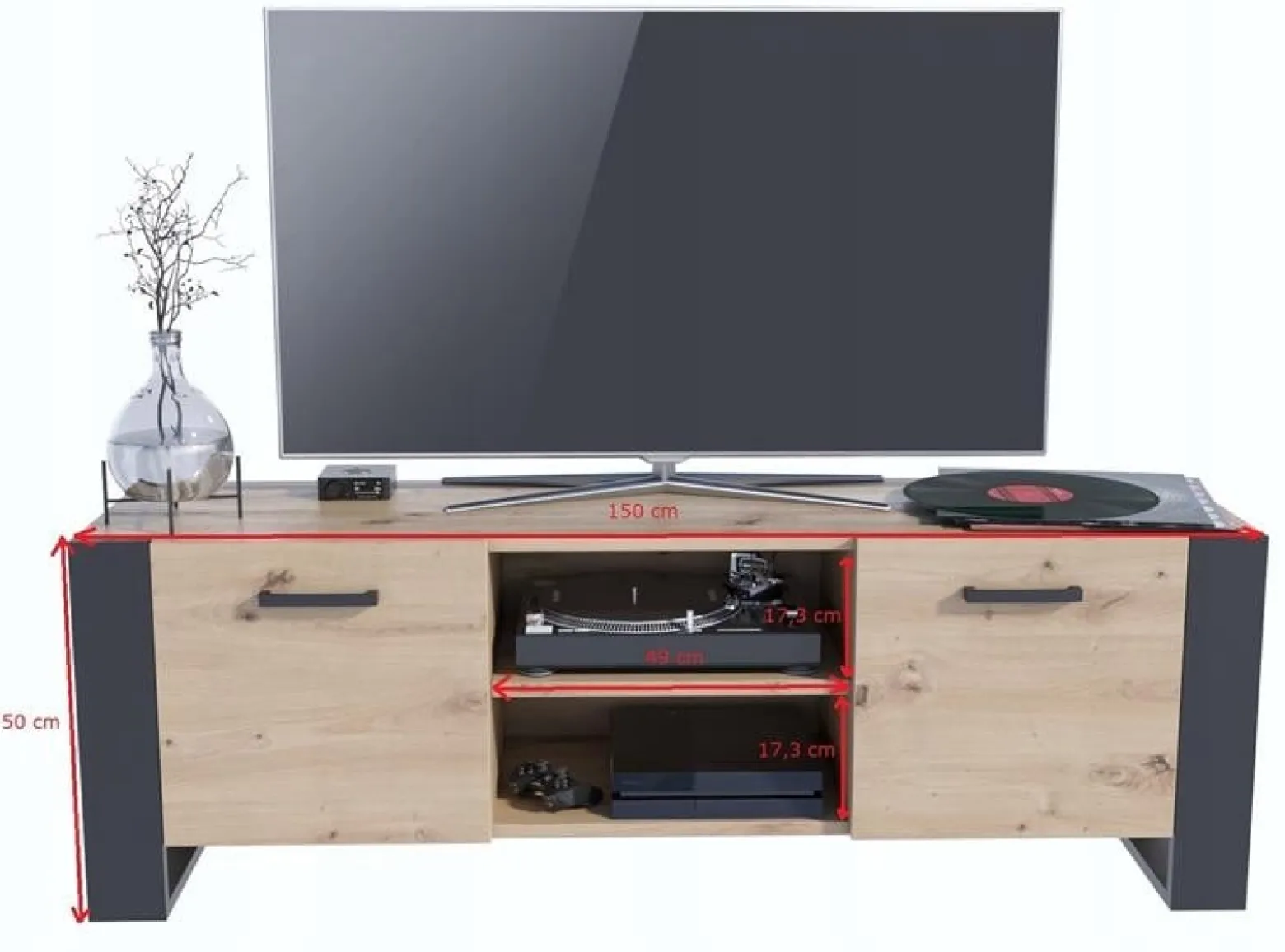Szafka stolik RTV ALBA BIS 150cm artisan-czarny
