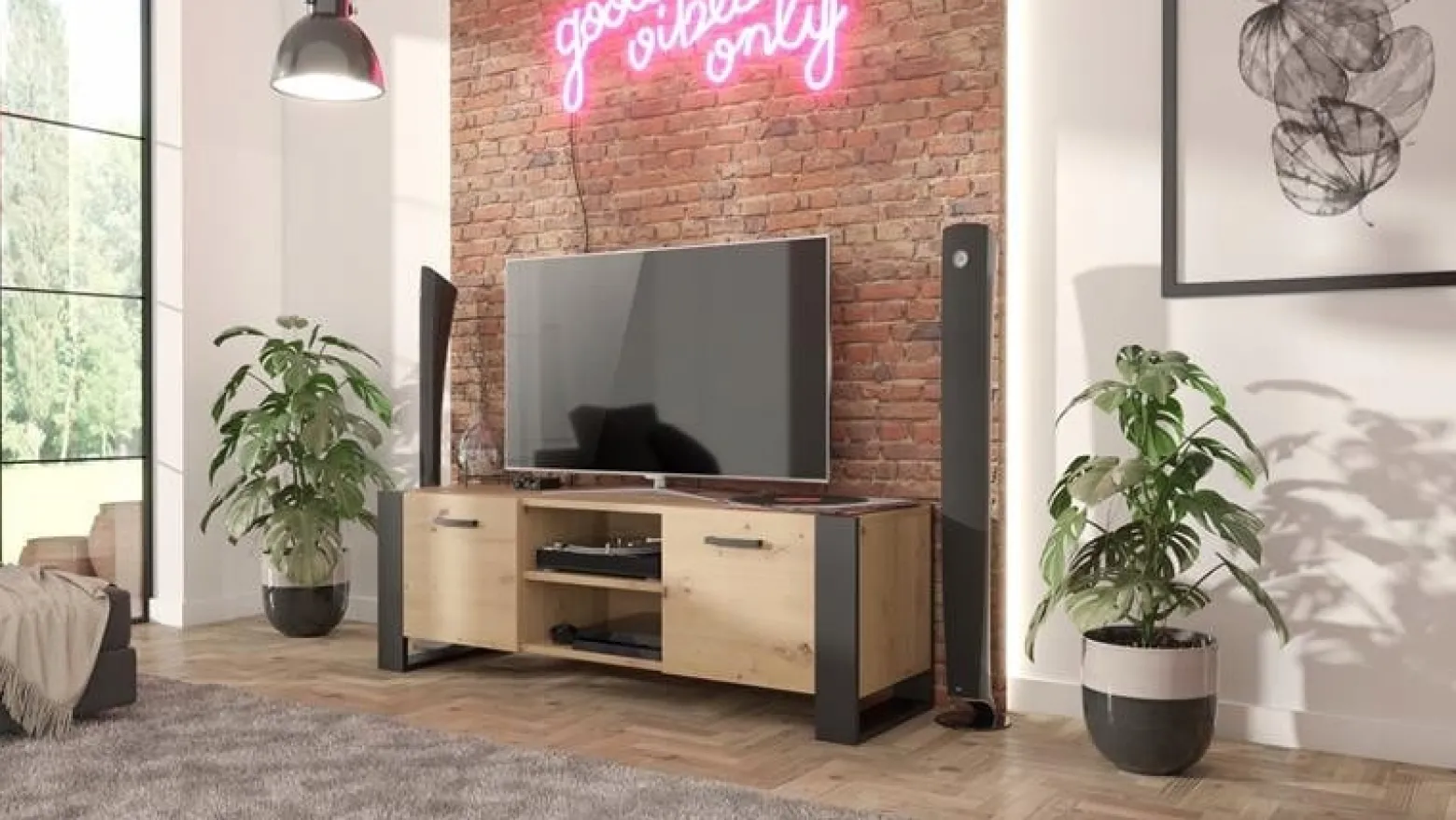 Szafka stolik RTV ALBA BIS 150cm artisan-czarny
