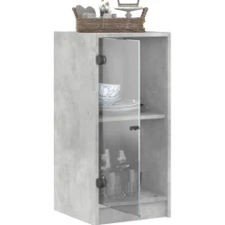 Szafka Szara Beton z Drzwiami Szklanymi 35x37x75.5 cm do Salonu