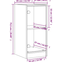 Szafka Szara Beton z Drzwiami Szklanymi 35x37x75.5 cm do Salonu