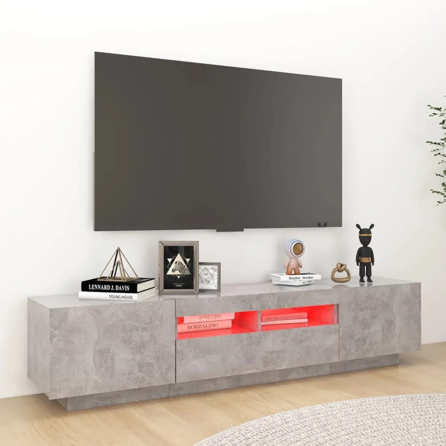 Szafka TV z oświetleniem LED szarość betonu 180x35x40 cm