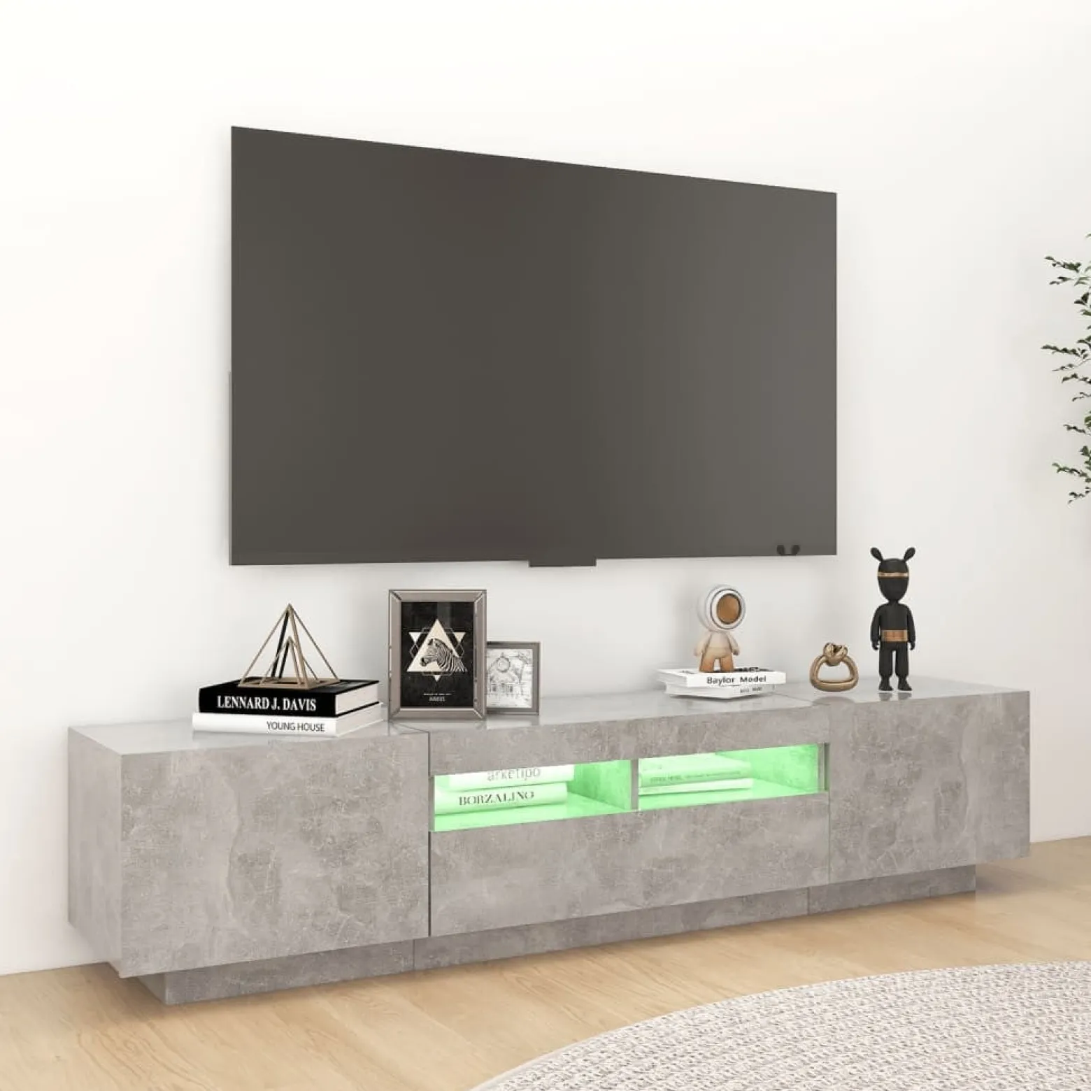 Szafka TV z oświetleniem LED szarość betonu 180x35x40 cm