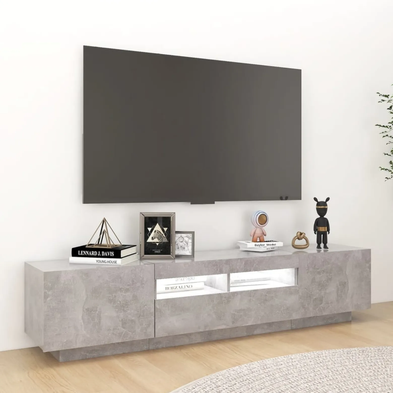Szafka TV z oświetleniem LED szarość betonu 180x35x40 cm