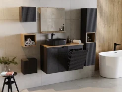 Szafka Z Umywalką 60 cm BLAT DĄB Szuflady Ryfle NOVA BLACK