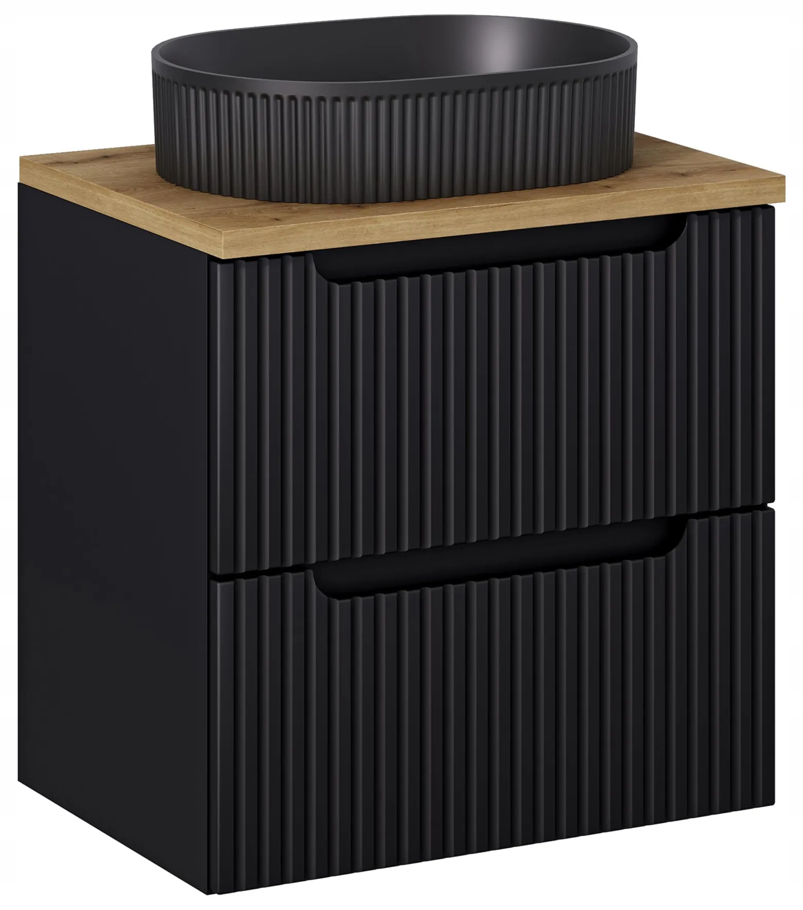 Szafka Z Umywalką 60 cm BLAT DĄB Szuflady Ryfle NOVA BLACK