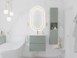 Szafka z Umywalką Line Reed Green 100cm z Blatem i Umywalką Nablatową