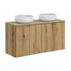 Szafka z Umywalką Nova Oak 120cm z Blatem i Dwiema Umywalkami Wiki