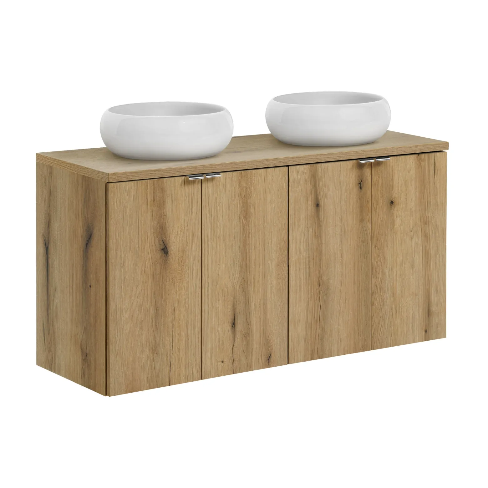 Szafka z Umywalką Nova Oak 120cm z Blatem i Dwiema Umywalkami Wiki