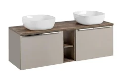 Szafka z Umywalką Santa Fe Taupe 140cm z Blatem i 2 Umywalkami Nablatowymi
