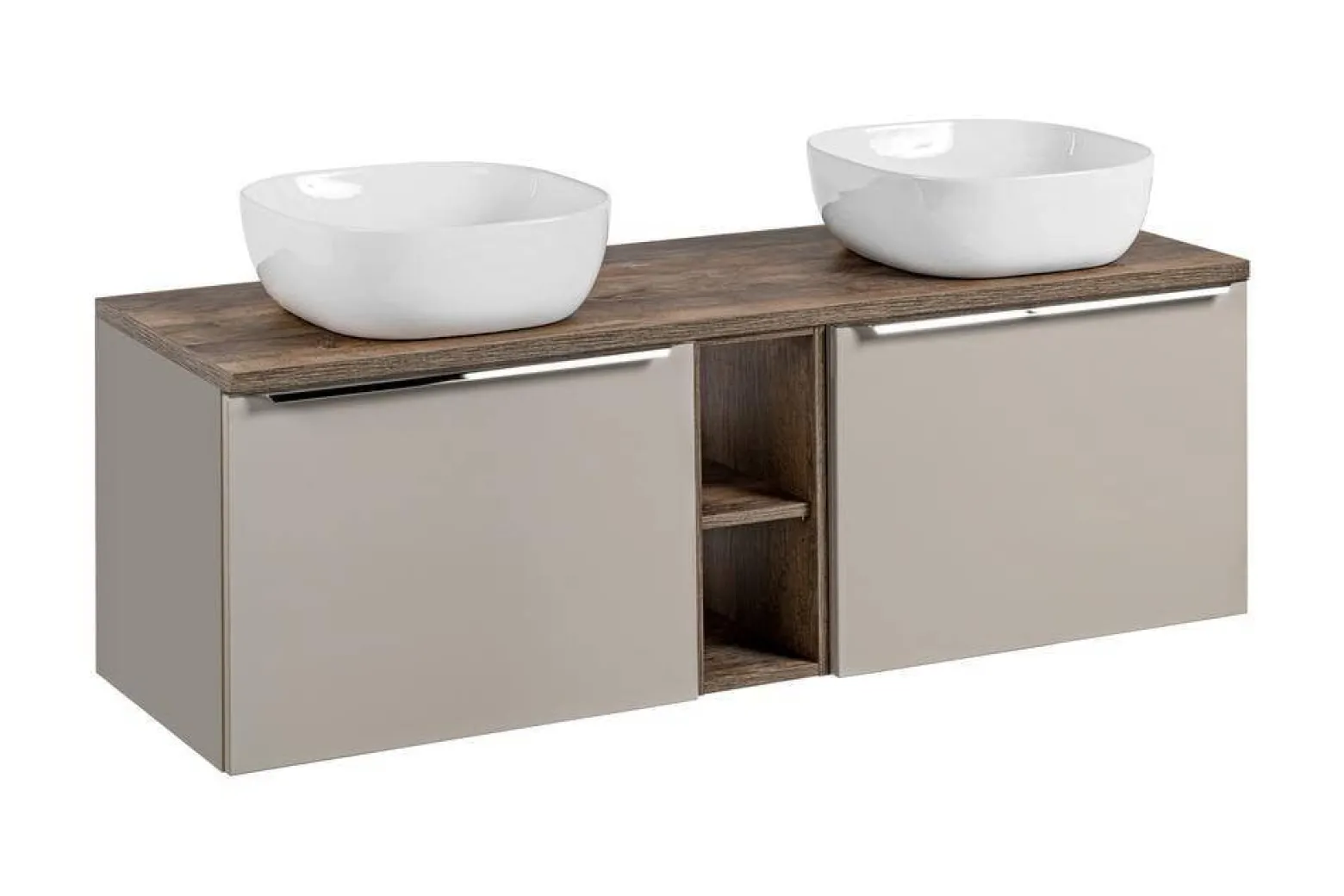 Szafka z Umywalką Santa Fe Taupe 140cm z Blatem i 2 Umywalkami Nablatowymi