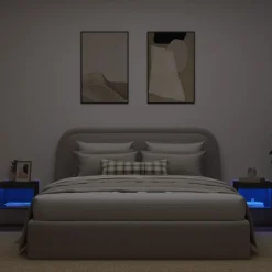 Szafki nocne z oświetleniem LED ścienne 2 szt. czarne