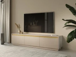 Szeroka beżowa szafka RTV pod telewizor ROY z ryflami