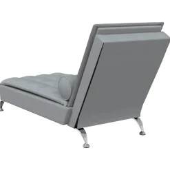 Szezlong z Masażem Fotel Sofa Masująca z Wałkiem Szary Obity Tkaniną