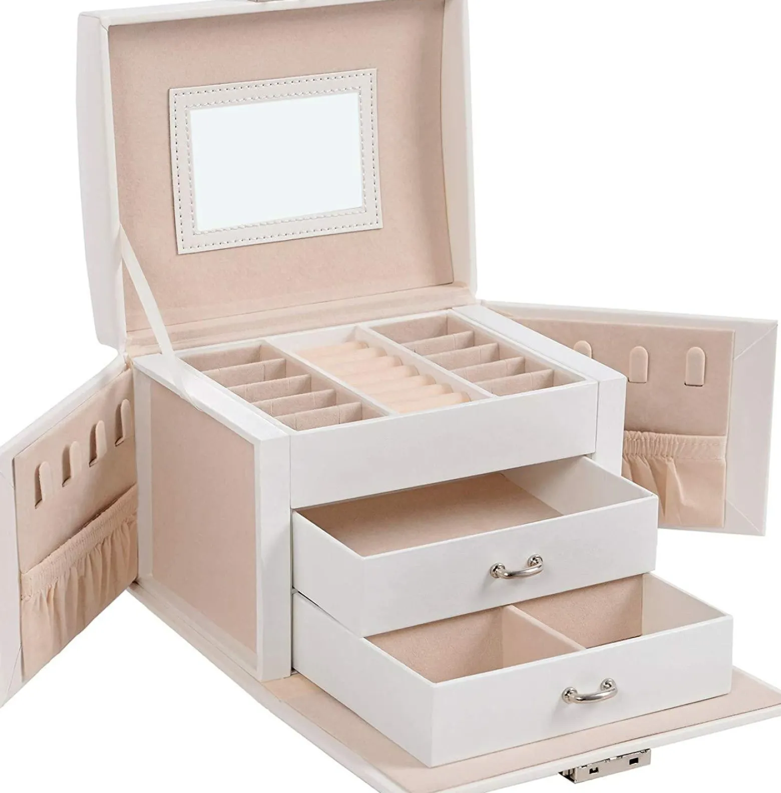 Szkatułka na biżuterię biała 3 poziomy organizer 12x17,5x13,5 cm